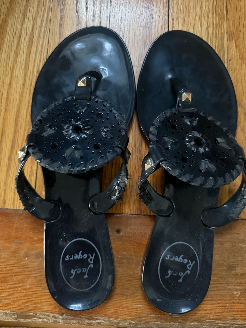 Jack Rogers Black Braided Medallion Thong Sandals